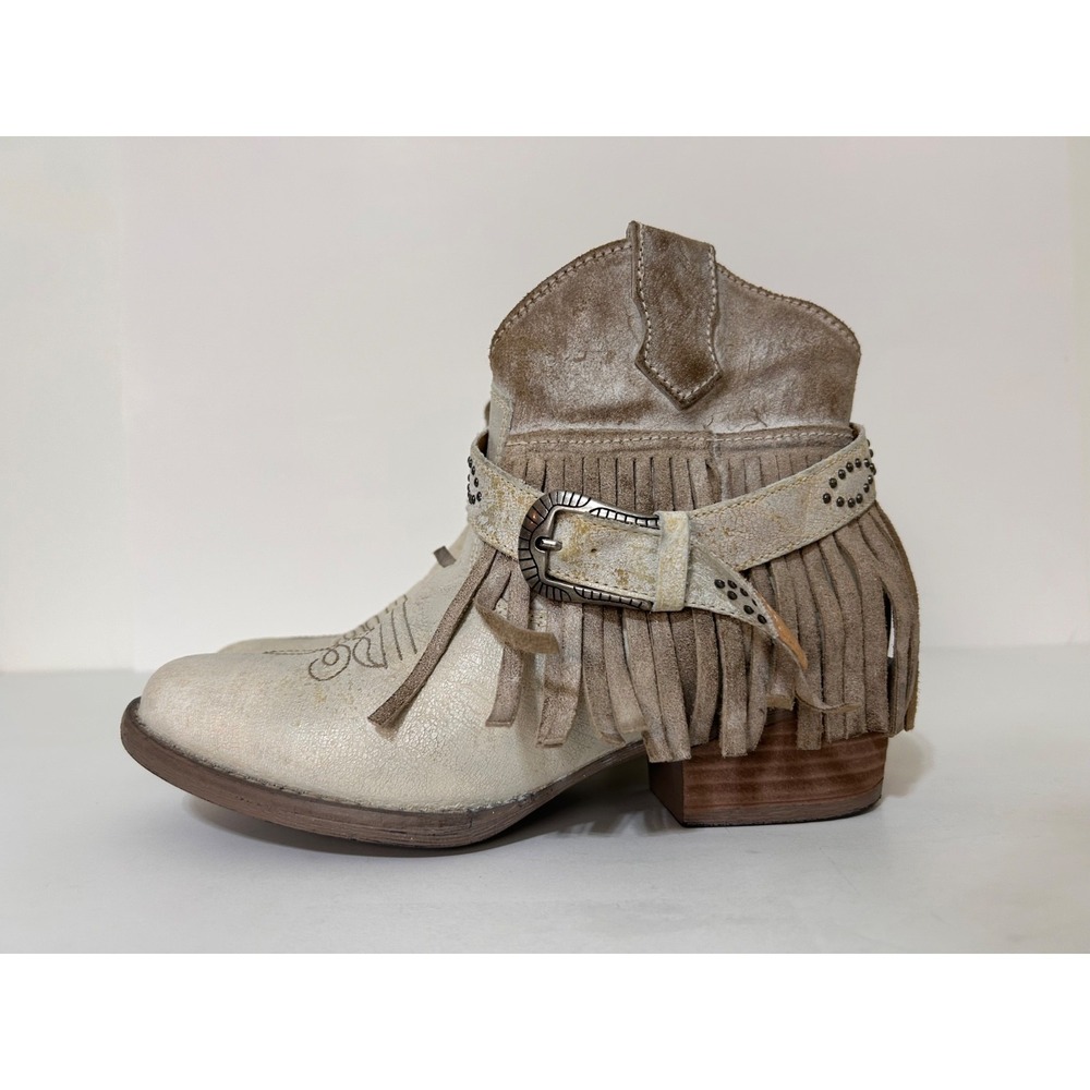 Sterling River Boots Womens 7 M Leather Festival Fringe Western Ankle Distressed - Picture 8 of 10